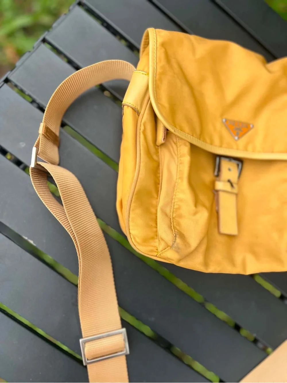 Prada Sport Yellow/Mustard Nylon Crossbody Messenger Bag Adjustable Strap Italy